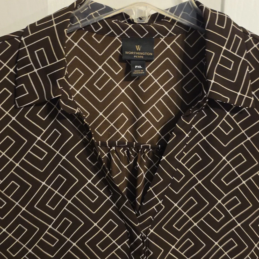 Worthington Brown and White Geometric Blouse - Picture 3 of 8